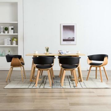 vidaXL Eetkamerstoelen 6 st gebogen hout en kunstleer zwart