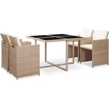 vidaXL 5-delige Tuinset met kussens poly rattan beige