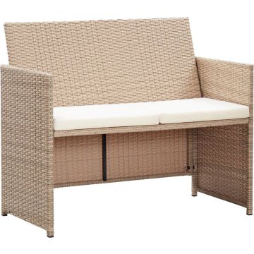 vidaXL Tuinbank 2-zits met kussens poly rattan beige