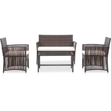 vidaXL 4-delige Loungeset met kussens poly rattan bruin