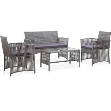 vidaXL 4-delige Loungeset met kussen poly rattan antraciet