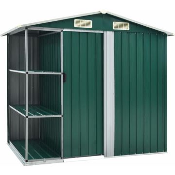 vidaXL Tuinschuur met rek 205x130x183 cm ijzer groen