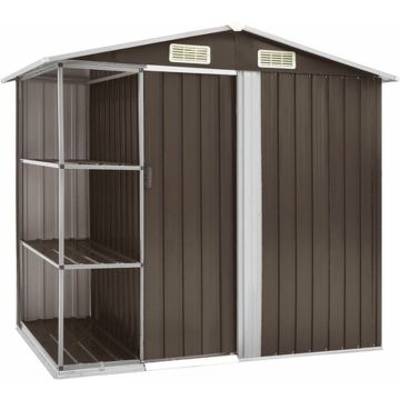 vidaXL Tuinschuur met rek 205x130x183 cm ijzer bruin