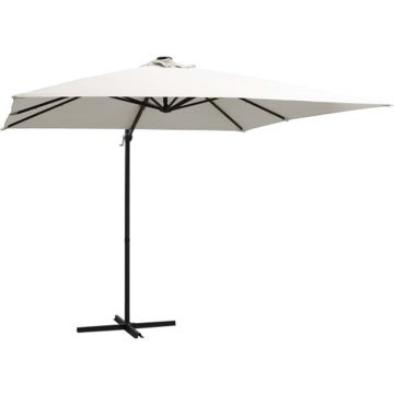 vidaXL Zweefparasol met LED-verlichting en paal 250x250 cm zandkleurig