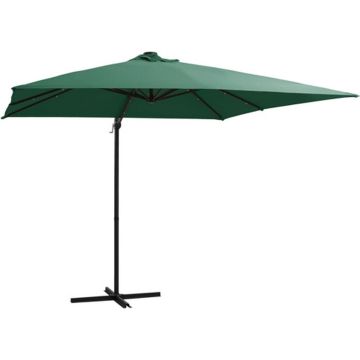 vidaXL Zweefparasol met LED-verlichting stalen paal 250x250 cm groen