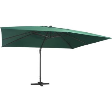 vidaXL Zweefparasol met LED-verlichting en paal 400x300 cm groen