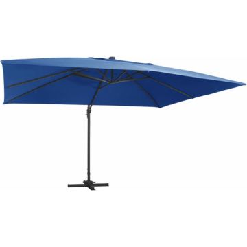 vidaXL Zweefparasol met LED-verlichting en paal 400x300 cm azuurblauw