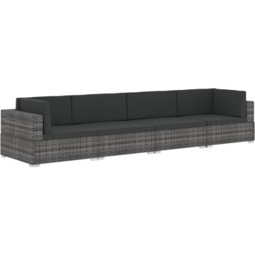 vidaXL 4-delige Loungeset met kussens poly rattan grijs