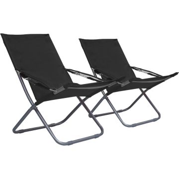 vidaXL Strandstoelen 2 st inklapbaar stof zwart