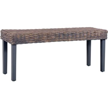 vidaXL Bankje 110 cm natuurlijk kubu rattan en massief mangohout grijs