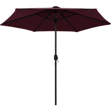 vidaXL Parasol met LED-verlichting aluminium paal 270 cm bordeauxrood