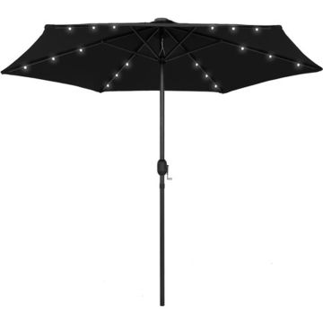 vidaXL Parasol met LED-verlichting en aluminium paal 270 cm zwart