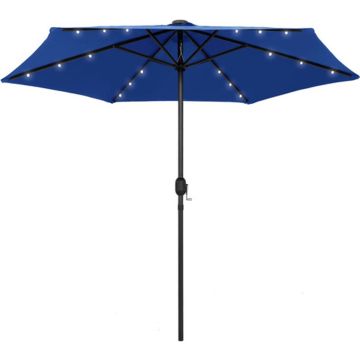 vidaXL Parasol met LED-verlichting en aluminium paal 270 cm azuurblauw