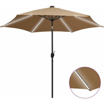 vidaXL Parasol met LED-verlichting en aluminium paal 300 cm taupe