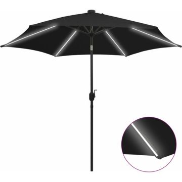 vidaXL Parasol met LED-verlichting en aluminium paal 300 cm zwart