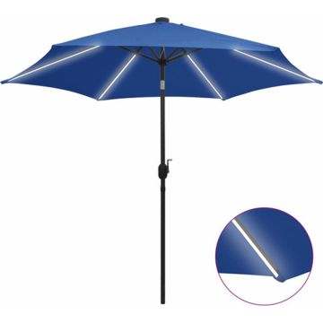 vidaXL Parasol met LED-verlichting en aluminium paal 300 cm azuurblauw