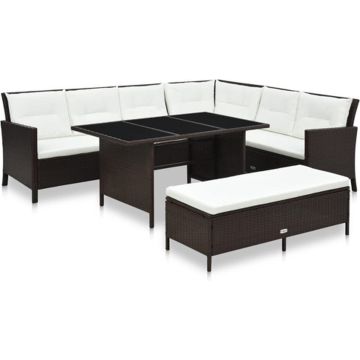 vidaXL 3-delige Loungeset met kussens poly rattan bruin