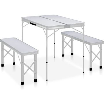 vidaXL Campingtafel inklapbaar met 2 banken aluminium wit