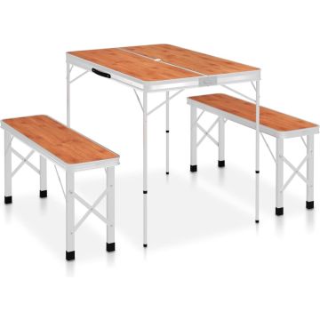 vidaXL Campingtafel inklapbaar met 2 banken aluminium bruin