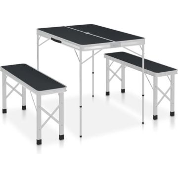 vidaXL Campingtafel inklapbaar met 2 banken aluminium grijs