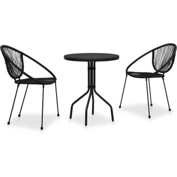 vidaXL 3-delige Bistroset PVC-rattan zwart