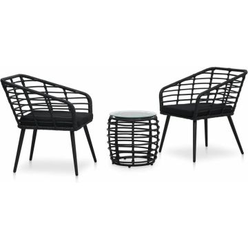 vidaXL 3-delige Bistroset poly rattan zwart