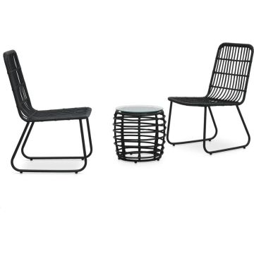 vidaXL 3-delige Bistroset poly rattan zwart