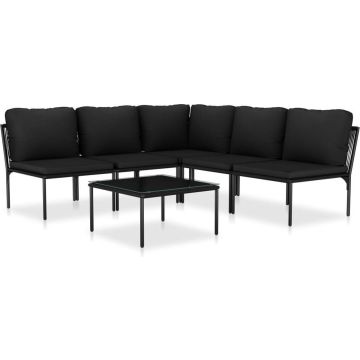 vidaXL 6-delige Loungeset met kussens PVC zwart