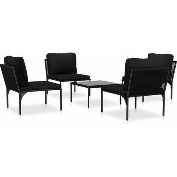 vidaXL 5-delige Loungeset met kussens PVC zwart