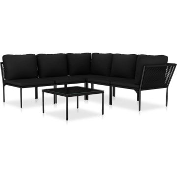 vidaXL 6-delige Loungeset met kussens PVC zwart