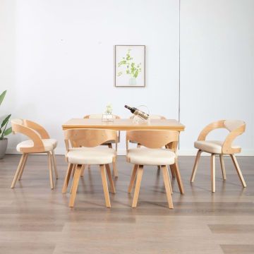 vidaXL Eetkamerstoelen 6 st gebogen hout en kunstleer crème