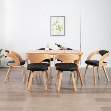 vidaXL Eetkamerstoelen 6 st gebogen hout en kunstleer zwart