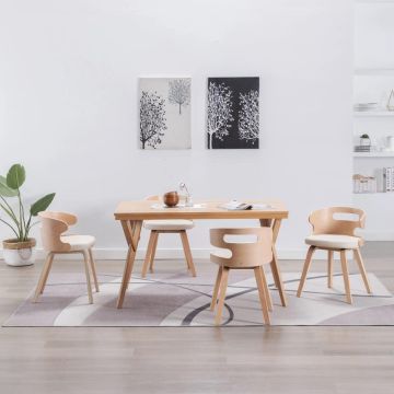 vidaXL Eetkamerstoelen 4 st gebogen hout en kunstleer crèmekleurig