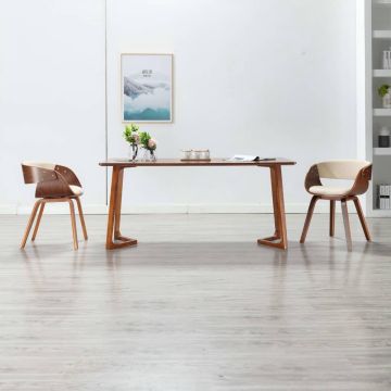 vidaXL Eetkamerstoelen 2 st gebogen hout en kunstleer crèmekleurig