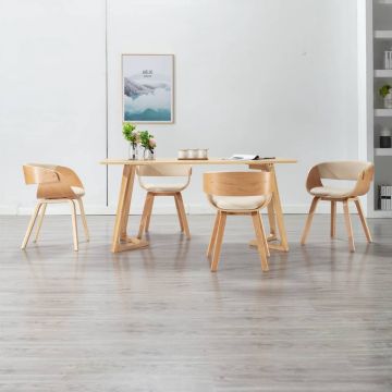 vidaXL Eetkamerstoelen 4 st gebogen hout en kunstleer crèmekleurig