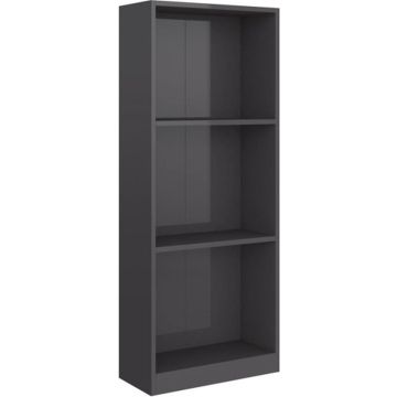 vidaXL Boekenkast 3 schappen 40x24x108 cm bewerkt hout hoogglans grijs