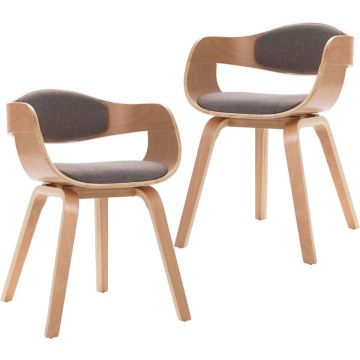 vidaXL Eetkamerstoelen 2 st gebogen hout en stof taupe