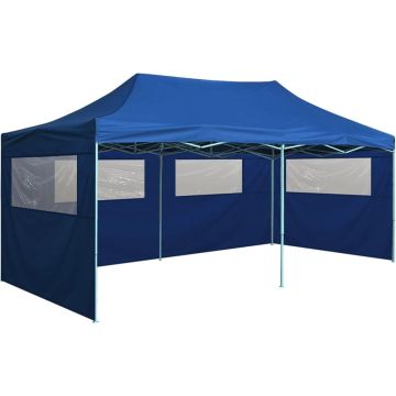 vidaXL Partytent met 4 zijwanden inklapbaar 3x6 m staal blauw