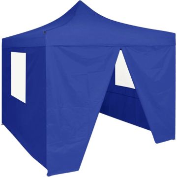 vidaXL Partytent met 4 zijwanden inklapbaar 2x2 m staal blauw