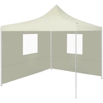 vidaXL Partytent met 2 zijwanden inklapbaar 2x2 m staal crème