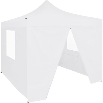 vidaXL Partytent met 4 zijwanden inklapbaar 2x2 m staal wit