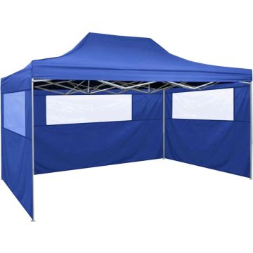 vidaXL Partytent met 3 zijwanden inklapbaar 3x4 m staal blauw