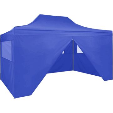 vidaXL Partytent met 4 zijwanden inklapbaar 3x4 m staal blauw