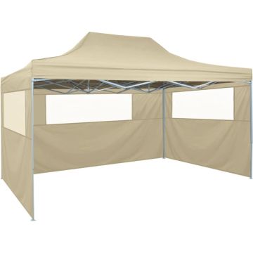 vidaXL Partytent met 3 zijwanden inklapbaar 3x4 m staal crème