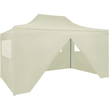 vidaXL Partytent met 4 zijwanden inklapbaar 3x4 m staal crème