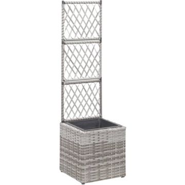 vidaXL Latwerkplantenbak verhoogd met 1 pot 30x30x107 cm rattan grijs