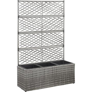 vidaXL Latwerkplantenbak verhoogd met potten 83x30x130 cm rattan grijs