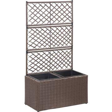 vidaXL Latwerkplantenbak verhoogd met potten 58x30x107 cm rattan bruin