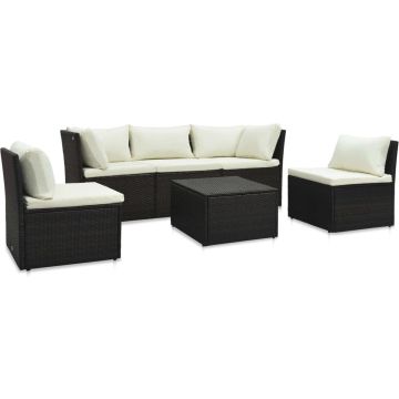 vidaXL 4-delige Loungeset met kussens poly rattan bruin