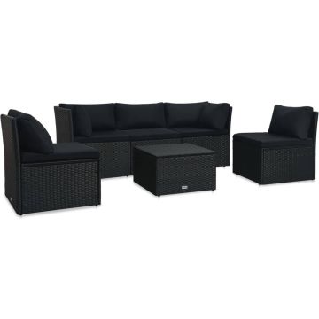 vidaXL 4-delige Loungeset met kussens poly rattan zwart